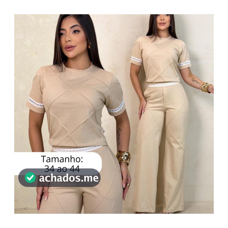 Conjunto Feminino Blusa e Calça Pantalona 100% Algodão LUXO