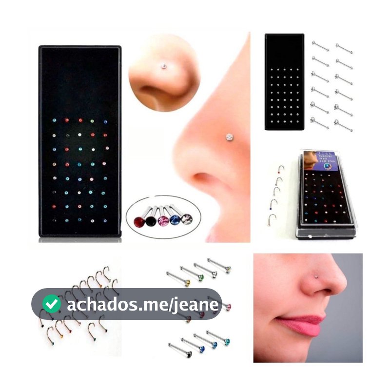 Kit Com 40 Piercing de Nariz Cristal Reto/Dobrar lindo aço inox(lolibiju)