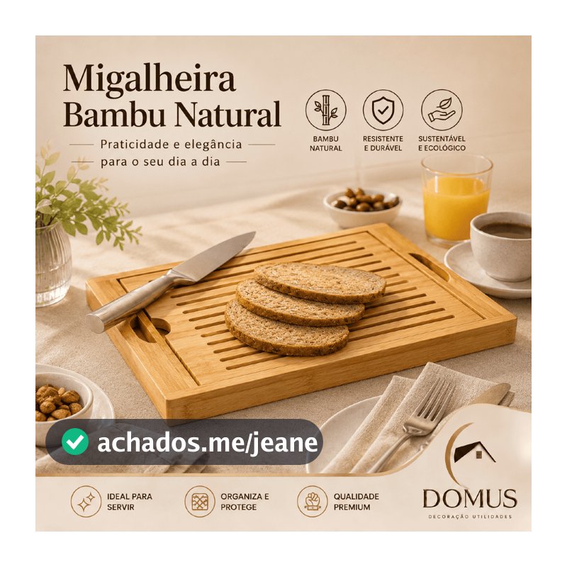 Bandeja  Migalheira Tabua de Bambu para Pães Multiuso Café da Manhã Tabua de Cortes Porta Talheres