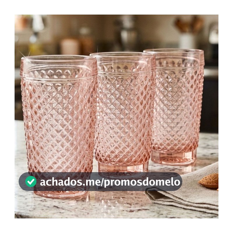Conjuntos Copos 255 ml de Vidro Rosê Transparente Barroco Suco Água Kit 3, 6