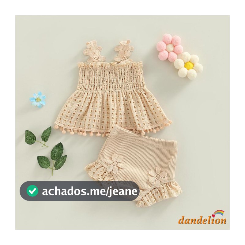 Dandelion-0-18 Meses Conjunto De Roupa De Bebê Menina De Cor Lisa Plissado Com Babado E Shorts