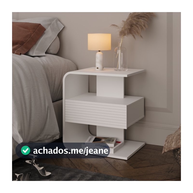Mesa de Cabeceira 1 Gaveta e Nichos Moderna Mesa Lateral de Cama Celta - ViaNossa