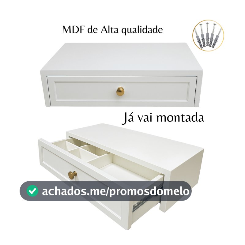Penteadeira Suspensa Mdf 50,60,70,80,90.100cm Branco Texturizado Com Gaveta