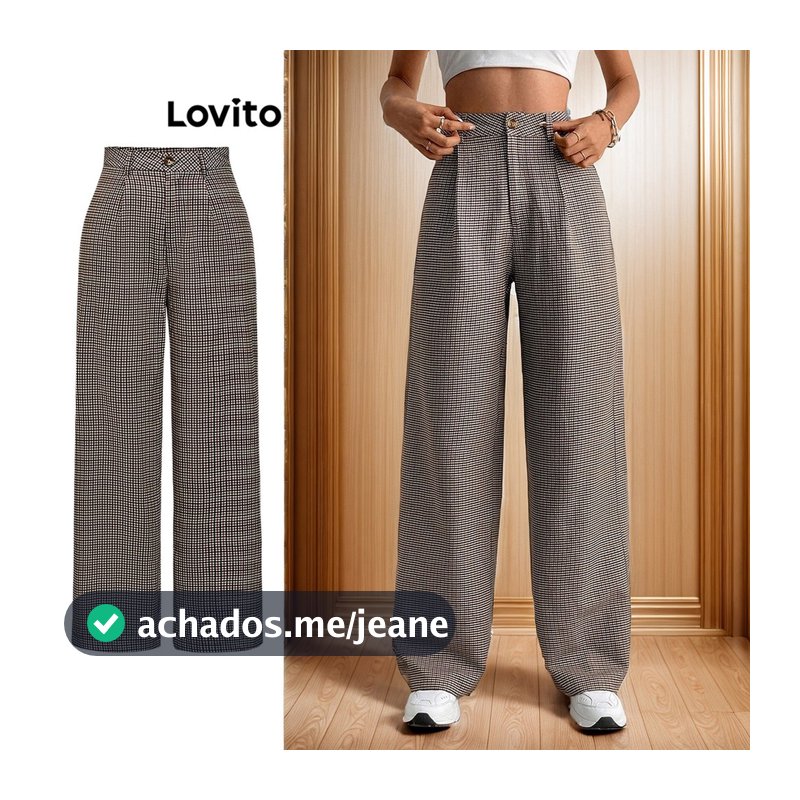 Lovito Calça Alfaiataria  Feminina Xadrez com Pregas PTB10BR233