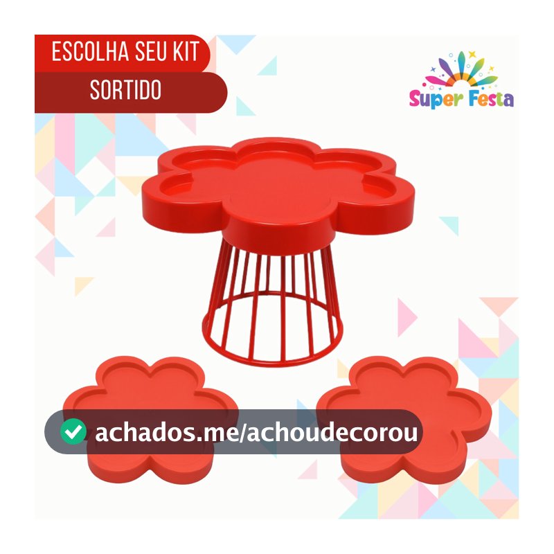 Kit Festa Simples - 1 Porta Doce Floratta 25cm e 2 Bandejas Floratta