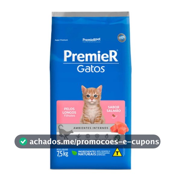 Ração Premier Ambientes Internos Gatos Filhotes Salmão 7,5kg