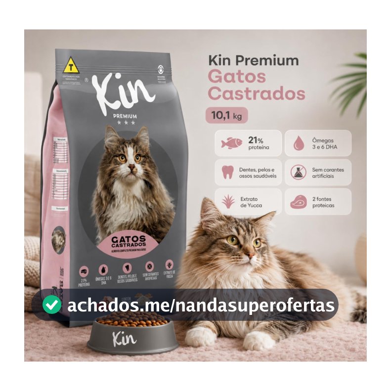 Ração Kin Premium Gatos Castrados 10,1kg Ômega 3 e 6 | 28% de Proteína