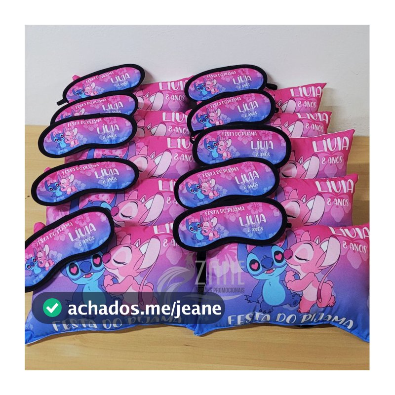 10 Almofadas e Tapa Olho Stitch Personalizado Lembrancinha Aniversário Batizado Congresso Festa do Pijama Naninha