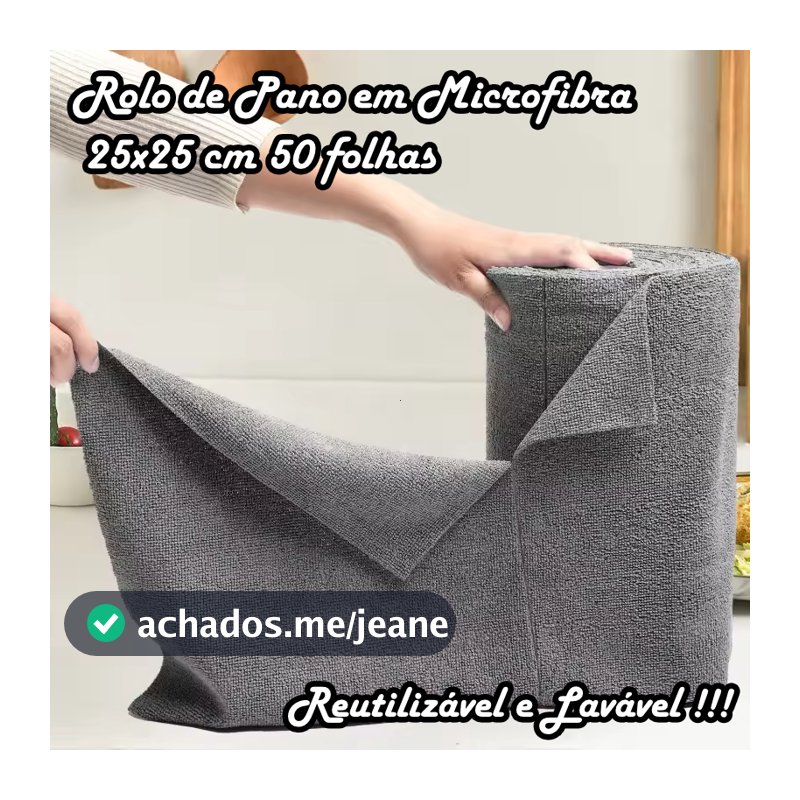 Rolo de Pano de Limpeza em Microfibra 25x25 cm 50 Folhas, Reutilizável e Lavável, Toalha de Cozinha Destacável, Vários