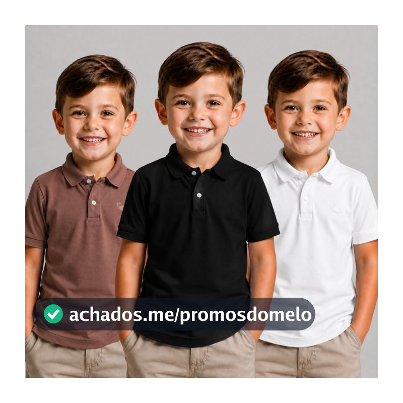 KIT 3 Camisa Básica Polo Infantil manga curta
