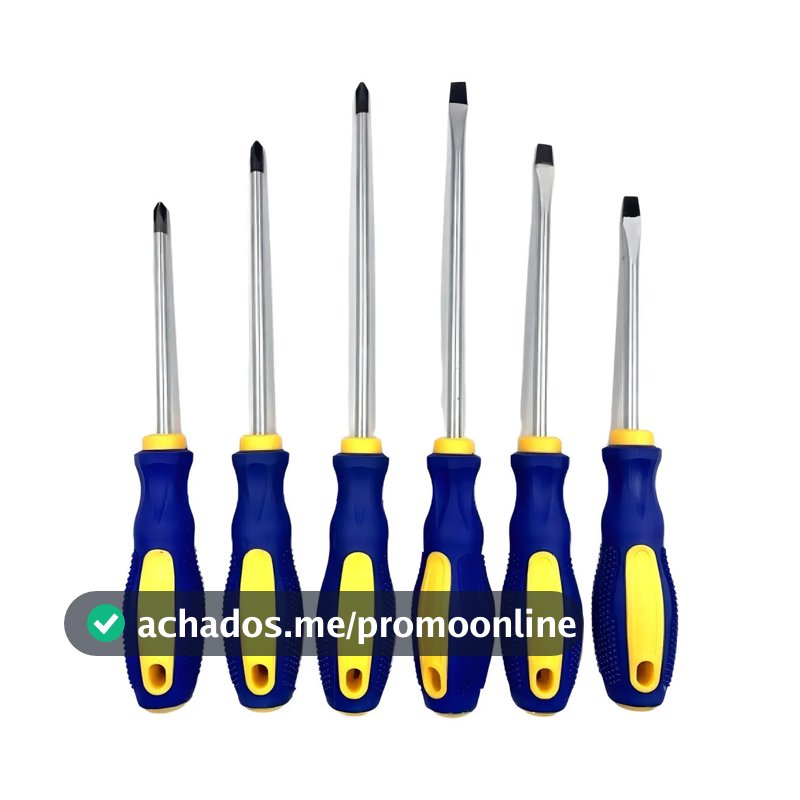 Kit Chave Fenda E Phillips Jogo 6 Peças Imantadas Ferramenta