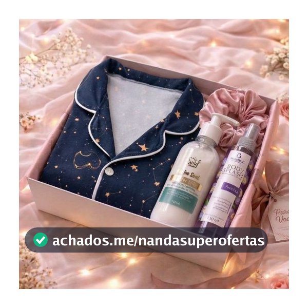 Kit Presente Pijama Hidratante Bodysplash Scrunchie de Cetim Presente Feminino