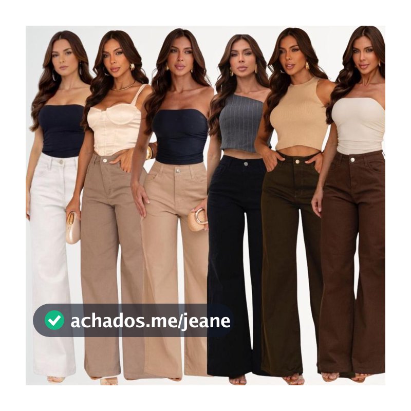 Calça Wide Leg Feminina Oversized  Sarja Cintura Alta Alfaiataria Conforto Elastano