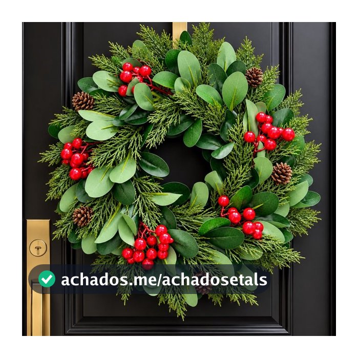 Guirlanda Natalina Luxo Verde Decorada Enfeite De Porta 35Cm
