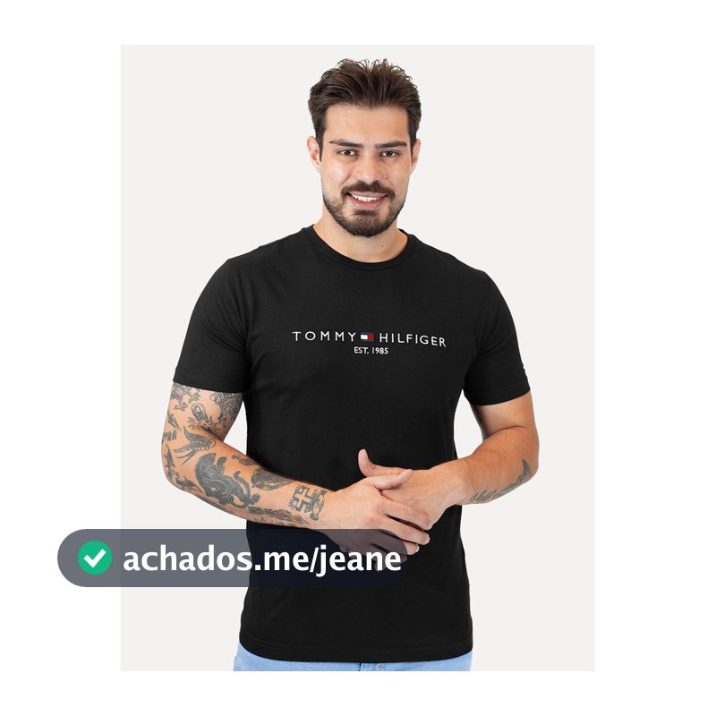 Camiseta Tommy Hilfiger Original Masculina Core Logo Tee Preta