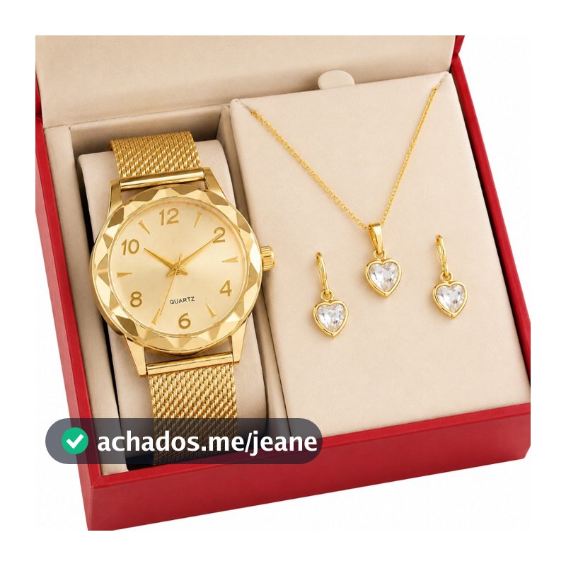 Relógio Feminino + Colar Pingente Brincos Folheado Pingo de Luz