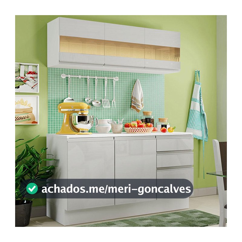 Armário de Cozinha Compacta 100% MDF 120 cm Frentes Branco Brilho Smart Madesa 01
