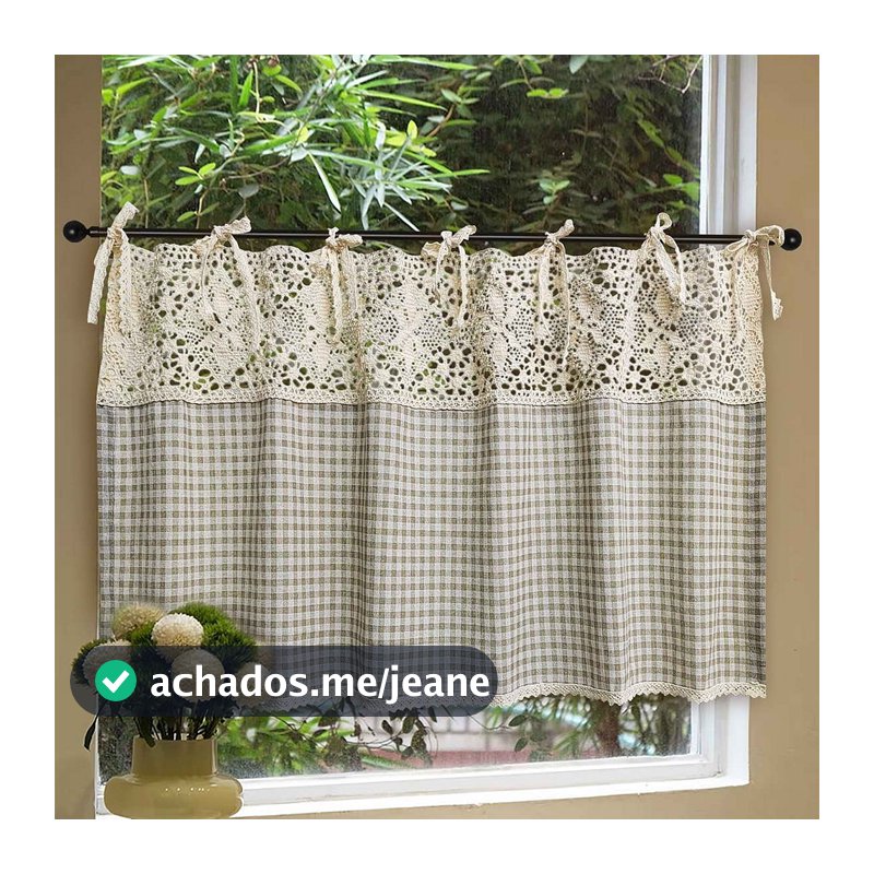 Cortina Curta Retrô Marrom Claro Treliça Para Café Cozinha Valance Linho Texturizado Padrão Verificador De Búfalo Design