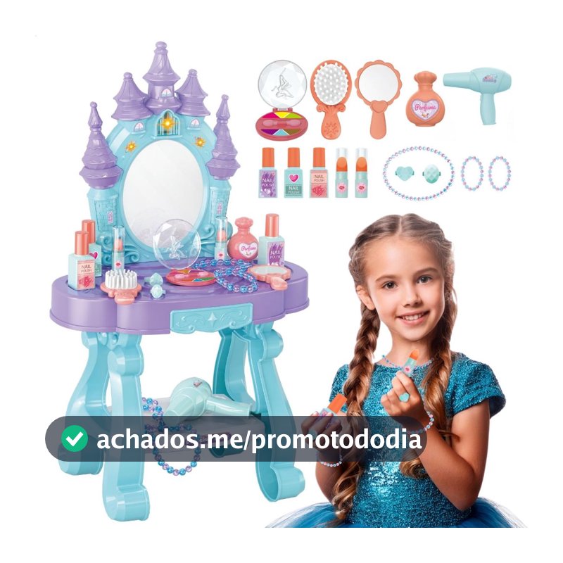 Penteadeira Infantil Castelo Emite Luz e Som Princesa com 15 Acessórios de Beleza