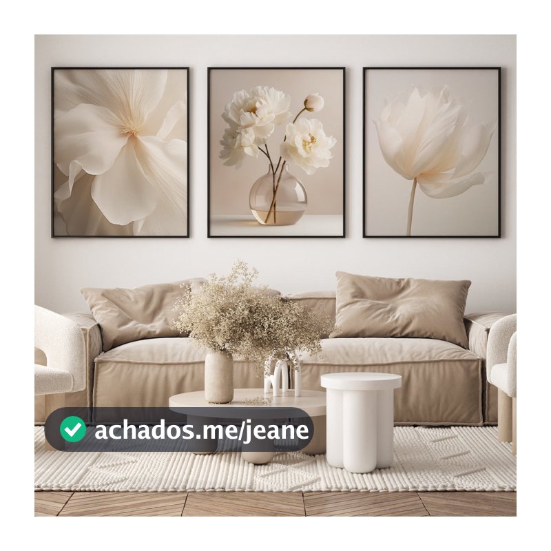 Quadro Decorativo Grande Para Sala De Estar Cabeceira Flores Brancas Delicadas Com Moldura