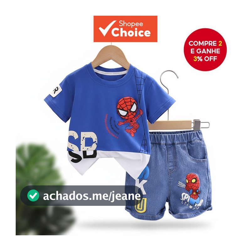 Conjunto De Roupas Infantis Para Meninos , Camiseta De Algodão Do Homem-Aranha De Desenho Animado De Verão E Shorts Jean