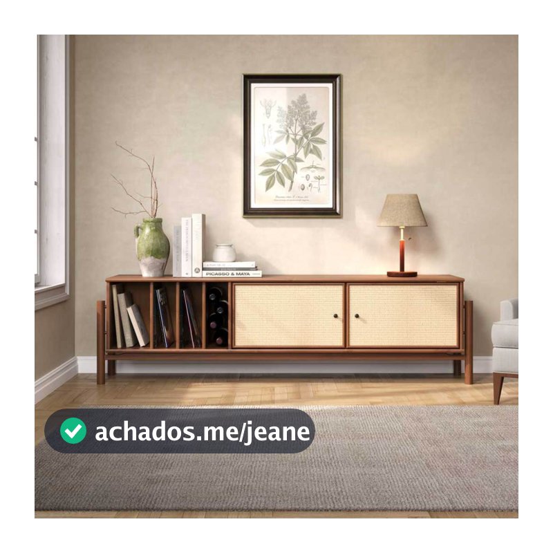 Rack Sala Rattan 185 cm Nichos Para Vinil TV 75 Madeira Castanho Mona