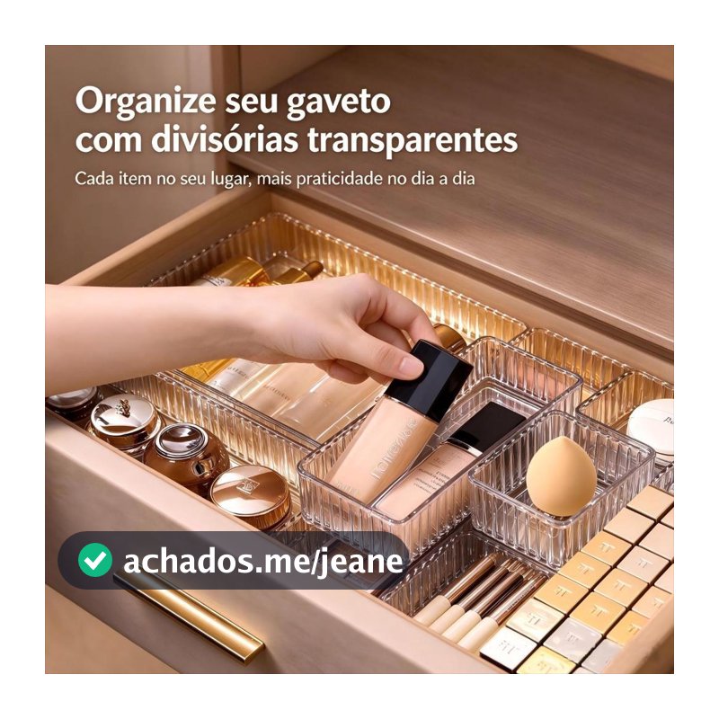 Caixa Organizadora Transparente Listrada Empilhável Multiuso para Maquiagem, Geladeira e Armário Plástico Resistente