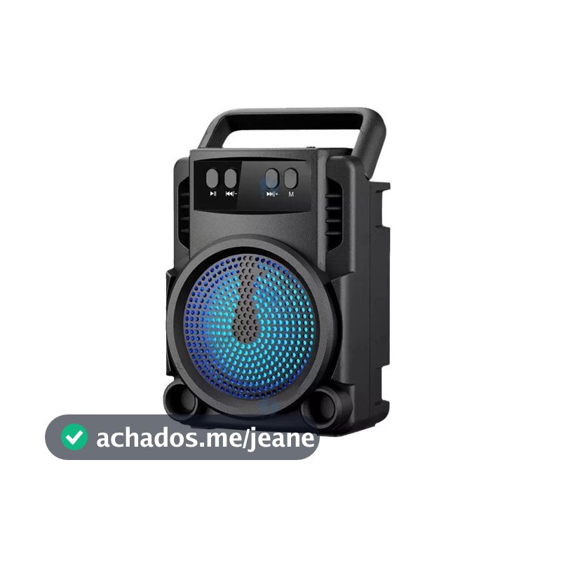 Caixa de Som Portátil Bluetooth com LED Rádio FM USB e SD