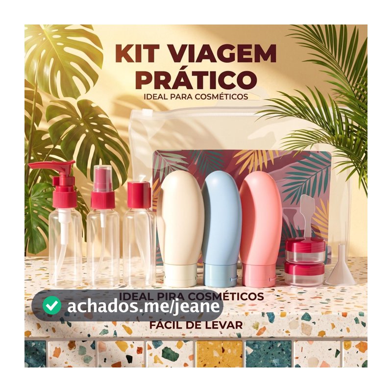 Kit Frascos Viagem Portátil - Recipientes para Cosméticos e Shampoo, Permitido no Avião, Fácil de Levar e Compacto
