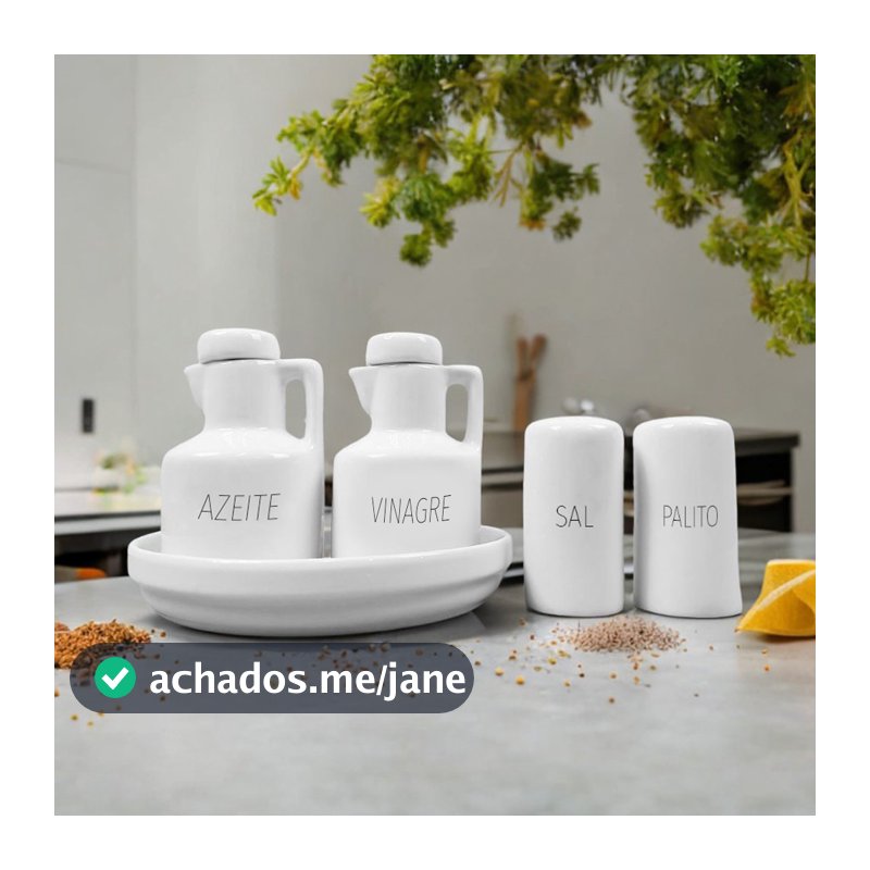 Kit Galheteiro Porcelana Decorado Azeite e Vinagre