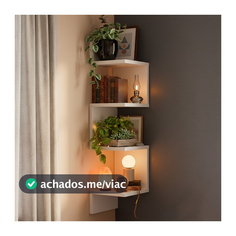 Prateleira De Canto Livros Nicho Mdf Decoração Branca Preta