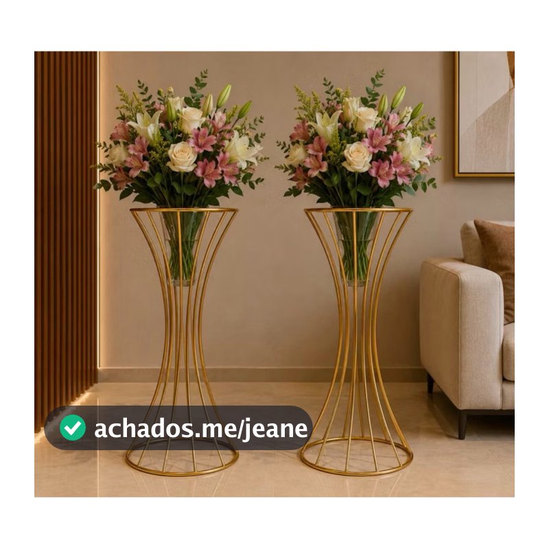 Kit 2 Vaso Dourado 60cm Metal Luxo Centro de Mesa Decoração Festa Casamento Suporte Arranjo Conjunto