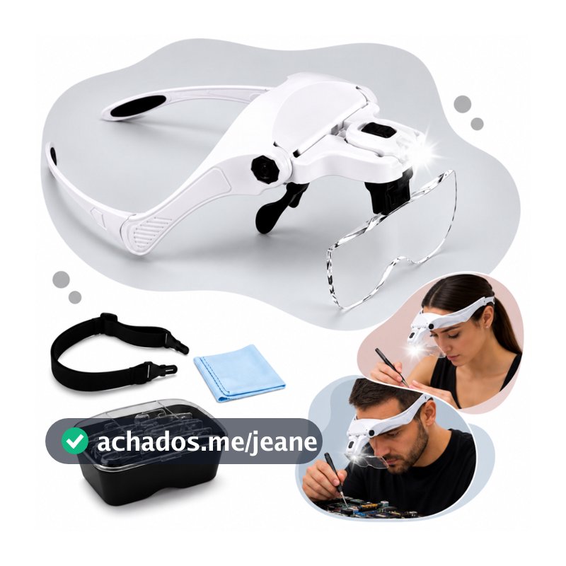 Lupa De Cabeça Profissional Com Luz LED 5 Lentes Aumento Eletrônica Placas Solda Cílios Estética