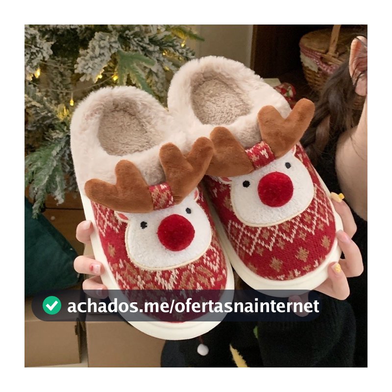 XIXITIAO Chinelos de algodão Dia de Natal Elk Moda Quente Casa Sola Macia Meninas Inverno Divertido Desenho Animado Pelu