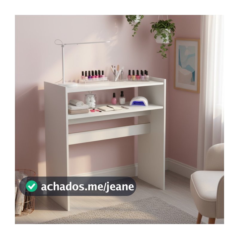 Mesa Manicure Pedicure Nail Designer Prateleira Porta Esmalte Branco Salão Beleza Profissional MDF