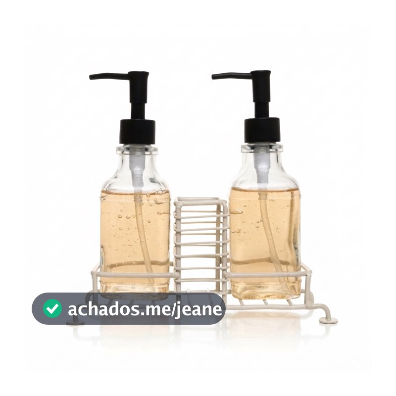 Porta Sabonete Líquido Duplo com Suporte para Esponja 280ml Preto Vidro Lyor Dispenser Pia Cozinha Banheiro e Lavanderia