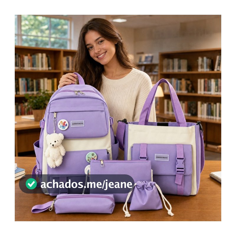 Kit Mochila Estudantil 5 em 1 Multiuso, Múltiplos Compartimentos, Bolsa de Ombro e Estojos para Escola e Passeio