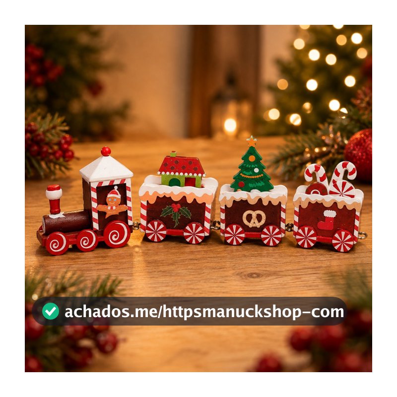 Trem Natalino Decorativo Natal Enfeite De Madeira Com 4 Vagões