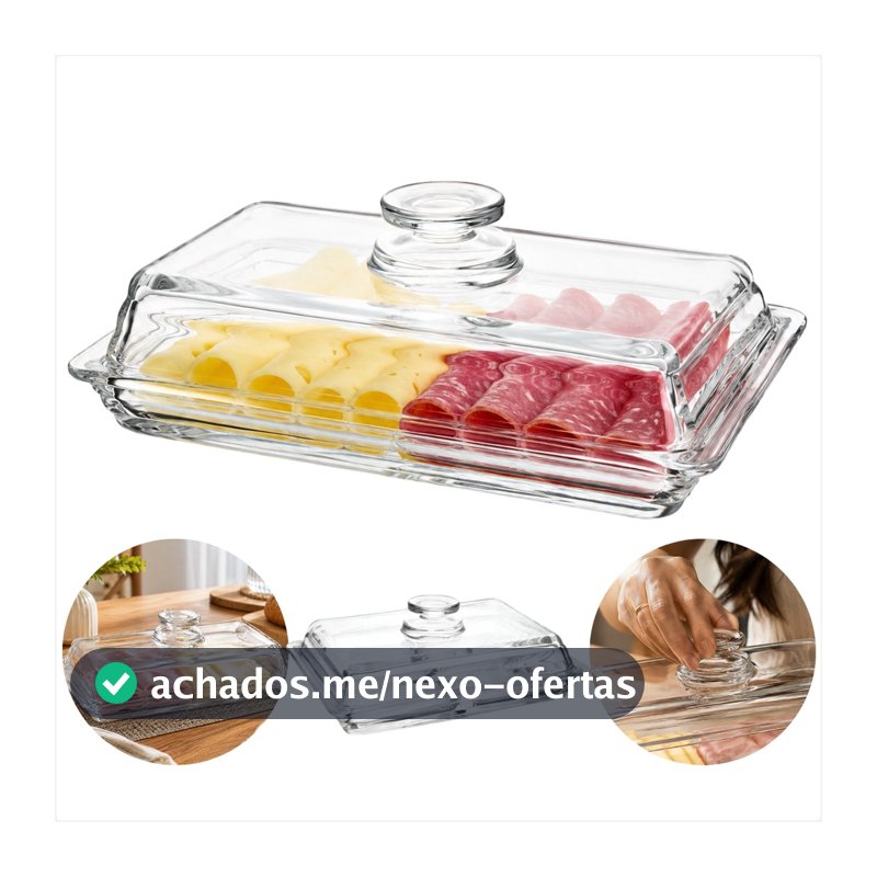 Porta Queijo De Vidro 20cm Com Tampa Transparente Para Mesa Posta Café Da Manhã E Brunch