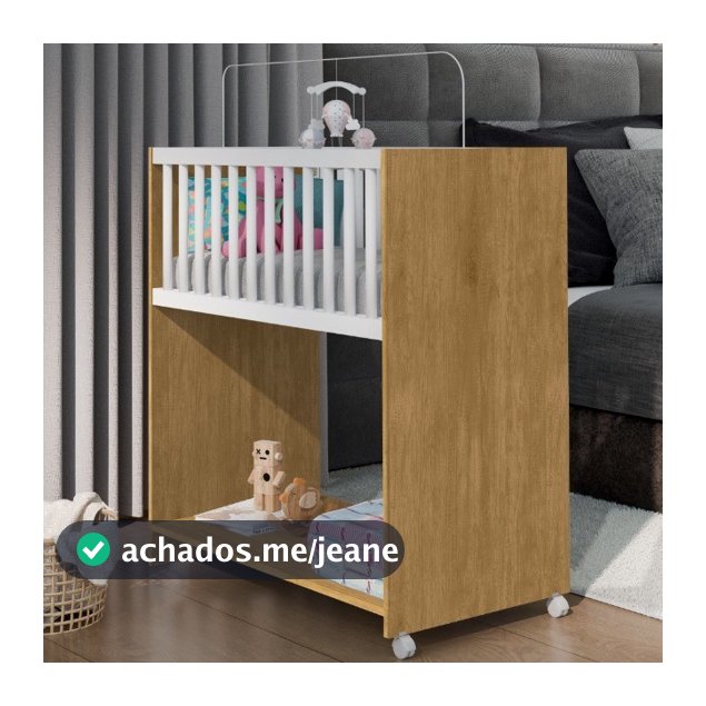 Mini Berço com Colchão 2 em 1 Compacto unisex para Quarto de Bebê Branco Rosa Madeirado