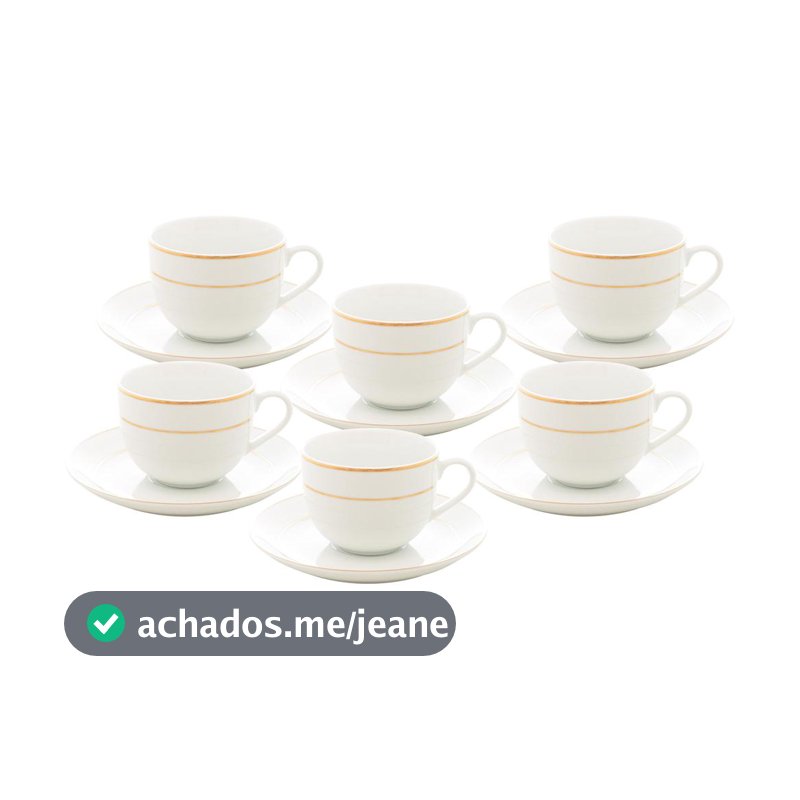 6 Xícaras de Chá Wolff de Porcelana com Pires