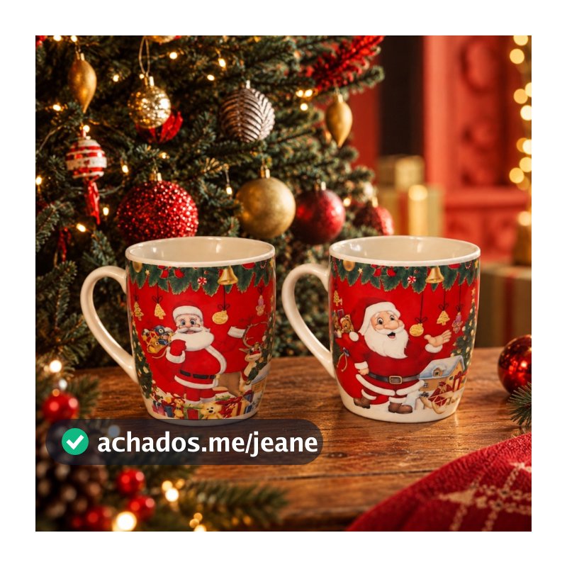 Kit 2 Canecas Natal 200ml Papai Noel Presente Cerâmica