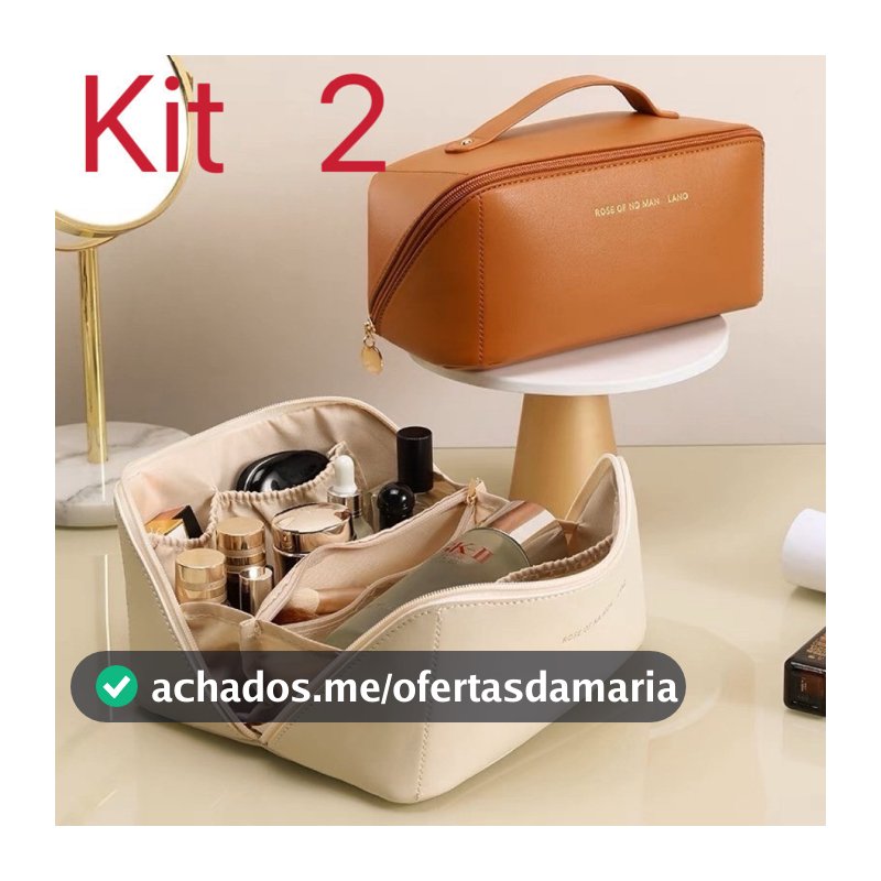 Kit 2 Bolsa cosmética de couro Bolsa cosmética portátil de viagem de grande capacidade 884