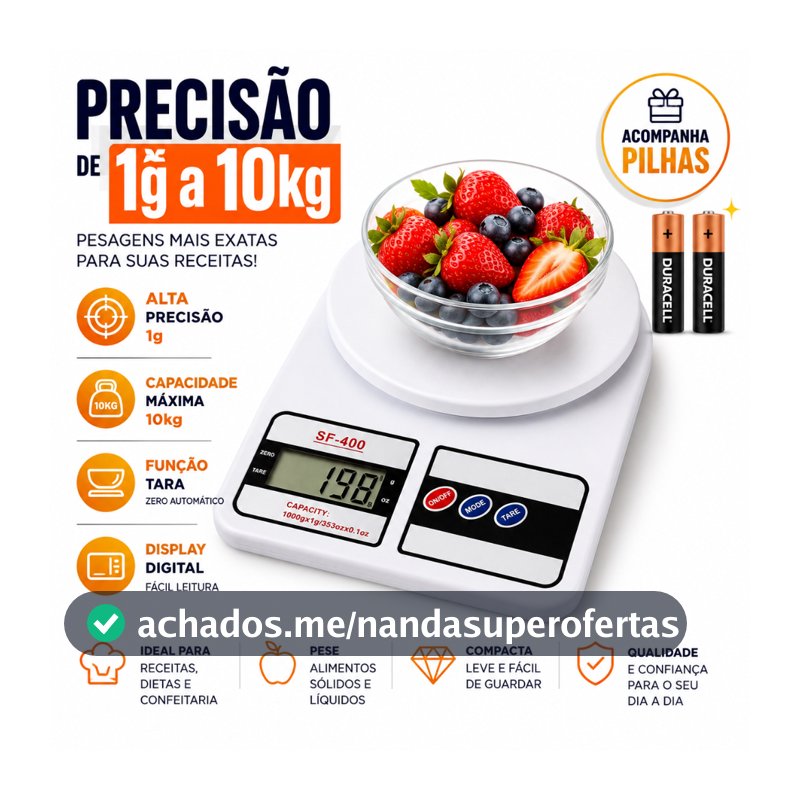 Balança Digital Cozinha 10Kg Precisão Balança de Alimentos Cozinha pilhas inclusas