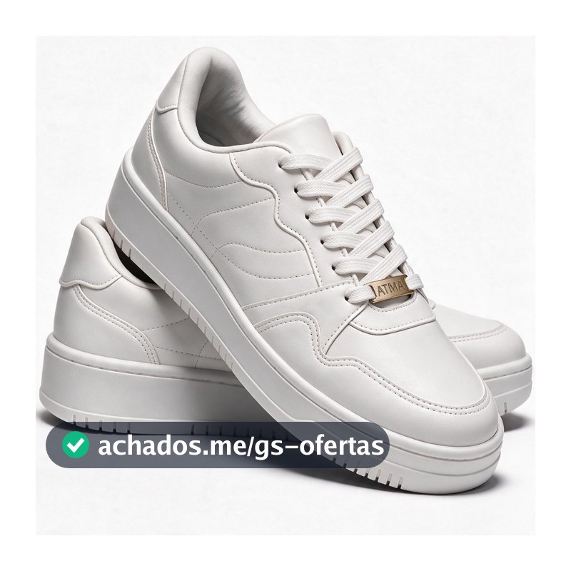 Tênis Feminino Plataforma Atma Casual Básico Branco Preto Confortável Sapatênis Macio Dia Estiloso