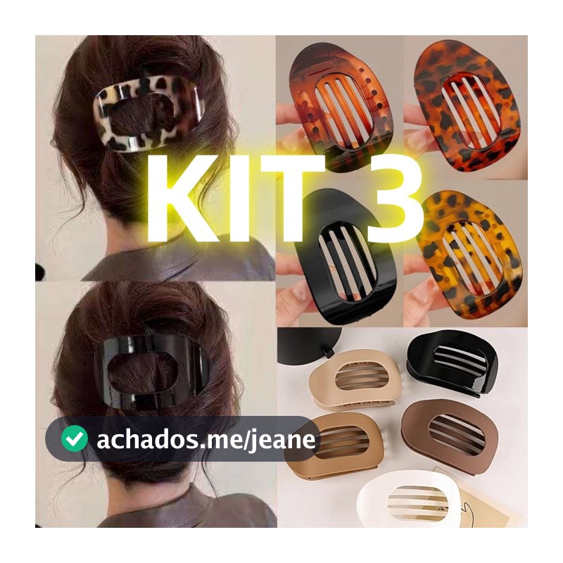 Kit 3 Presilha De Cabelo Oval De Terra Plana Aperto Dentes Dobráveis E Confortáveis Curvos Aleatoria