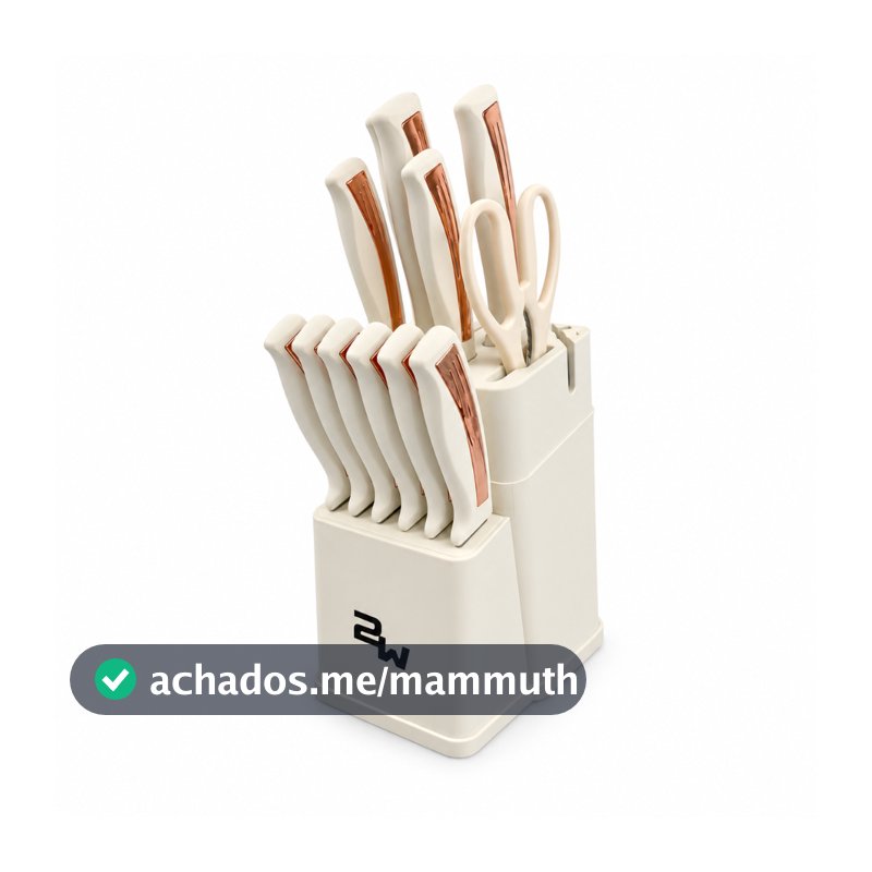 Kit de Facas 14 Peças com Suporte Afiador Integrado Tesoura e 6 Facas para Carne