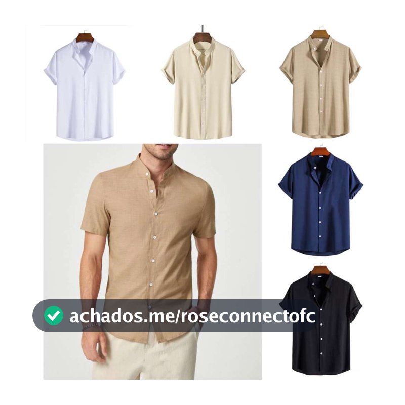 camisa masculina gola pastor social casual viscolinho  manga curta moda luxo