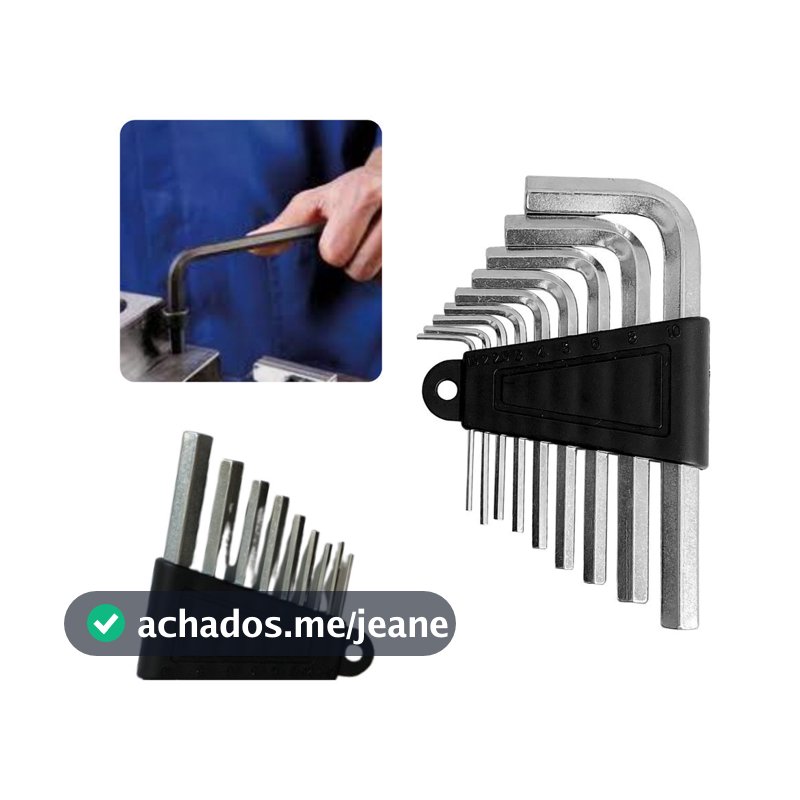 Kit Jogo Chaves Allen Hexagonal 9 Peças 1,5mm a 10,0mm Aço L