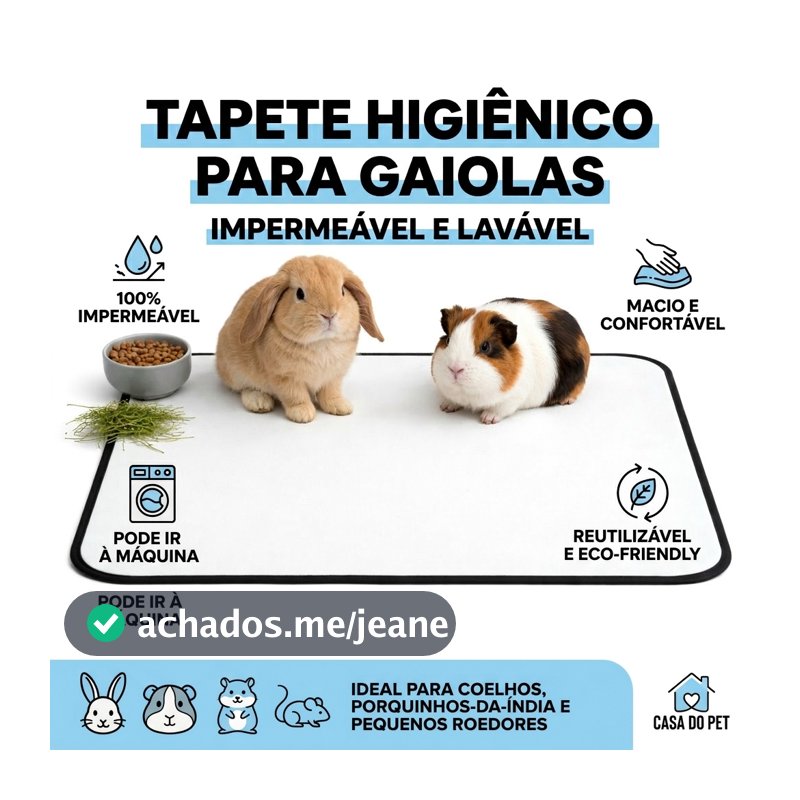 Tapete Higiênico Lavável Branco Impermeável para Coelho, Porquinho da Índia e Roedores